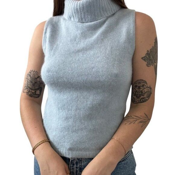 Vintage Y2K Light Blue Angora Blend Fluffy Fuzzy Soft Sweater Vest Petite S - Picture 3 of 7